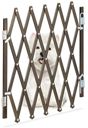 Relaxdays Hundeabsperrgitter, ausziehbar bis 96 cm, 48,5-60 cm hoch, Bambus, Hunde Schutzgitter für Treppe & Tür, braun