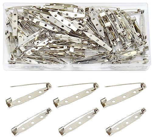 Hocansen 100 Stück Sicherheitsnadel Broschennadeln 38mm Silberfarbene Brosche Sicherheitsverschlussstifte mit Löchern für Schmuckherstellung und DIY-Broschenhandwerk(38mm/ZB-C)