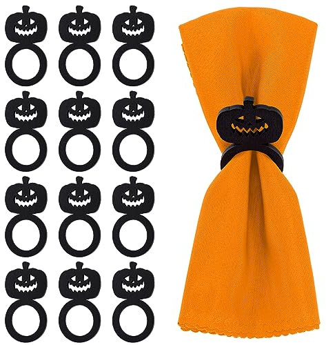MWOOT 12 Piezas Servilleteros de Halloween, Diseño de Calabaza Servilletero Madera, Anillos Servilletas para Halloween Acción de Gracias Cena Fiesta Banquete Accesorios de Decoracion Mesa