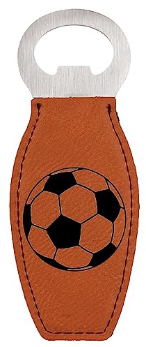 Enthoozies Décapsuleur magnétique en cuir brut gravé au laser Motif ballon de football 4,4 x 12,9 cm