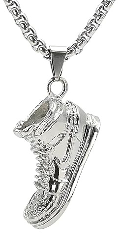 GAUEIOUR Collana in acciaio al titanio, stile hip-hop, con ciondolo a forma di sneaker punk, unisex, stile scarpe sportive, gioiello regalo (argento)
