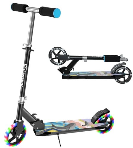 IMMEK 2 Ruote Monopattini per bambini, Pieghevole Monopattino, Ruote Luminose a LED, Pedale Regolabile in Altezza Monopattino, peso Massimo Fino a 80kg, Adatto a Ragazze e Ragazzi Oltre i 4 Anni