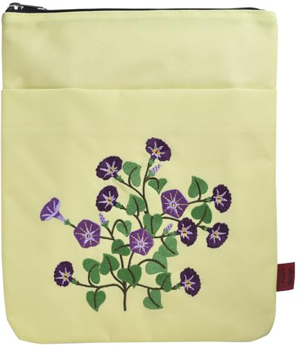 LParkin Geburtsmonat Blume Stickerei Buchhülle mit Reißverschluss, September Morgenlatte Geburtsblumen Buchhülle Stoff, Geburtstag Blume Buchtasche Geschenke für Buchliebhaber