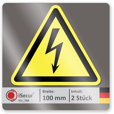 iSecur 2er Set Hochspannung Warnung Aufkleber 10 cm dreieckig - hin788 | Kennzeichnung für Schaltkästen, Kabelsysteme, Elektrozäune und Heizungen, Strom Blitz Elektronik, UV-wetterfest, innen außen