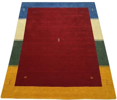 Gabbeh Teppich 100% Wolle 200x250 cm Rot Beige Handgewebt Orientteppich Bunt