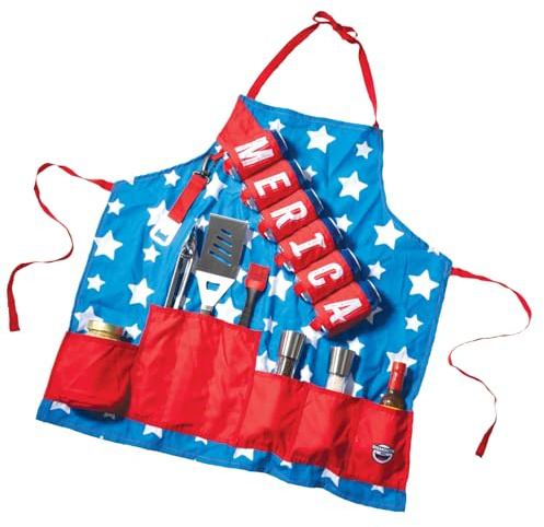 BigMouth Inc American Dream BBQ Apron, 6 Pocket Storage, Built-in Bottle Opener, Funny Grilling Gift and 4th of July Outfit for Men