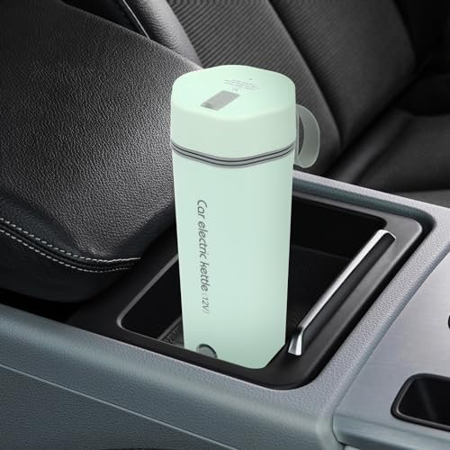 Tragbarer Elektrischer Reisebecher, 12 V, 80W, 350 ml, elektrischer Teekessel Mini-Heizbecher Wasserkocher Teekanne-Heizbecher Auto, 304 Edelstahlauskleidung, Automatische Abschaltung (Grün)