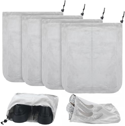 Bulyoou 4 Pcs Travel Shoe Bags Spandex Shoes Pouch with Interior Divider and Drawstring for Women Men Luggage Packing(Grey)