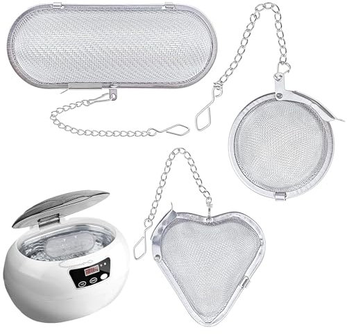 3 Pack Ultrasonic Cleaner Stainless Steel Fine Mesh Parts Cleaning Basket with Lock, Ball Mesh Tea Infuser Ornament Steam Cleaner Small Parts Washing Basket