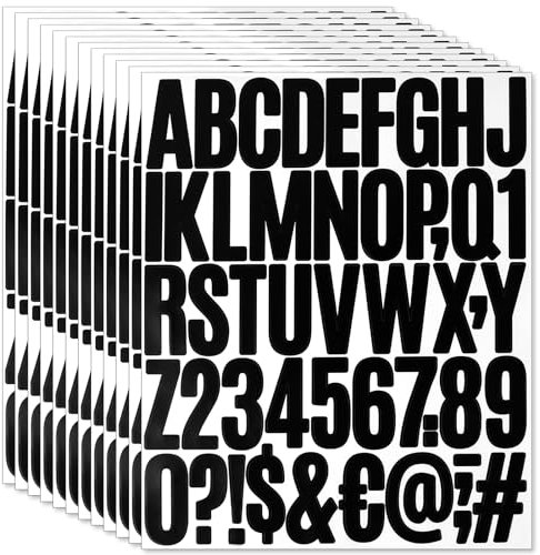 12 Blatt Buchstaben Aufkleber, 600 Stk Schwarz Klebebuchstaben, Selbstklebende Vinyl Buchstaben Zahlen für Briefkasten, Schilder, Tür, Adressnummer, DIY Scrapbooking