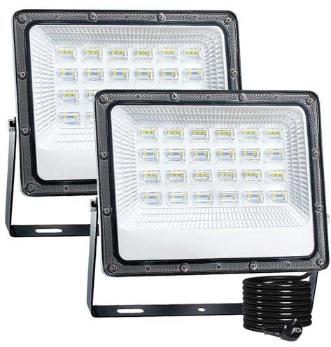 CREATESTAR Faretto Led da Esterno 50W 2 Pezzi, 5000LM Faretti Led Esterni 6500K luce bianca fredda, IP66 Impermeabile Faro Led Esterno per magazzino, garage, giardino, parcheggio, campo sportivo
