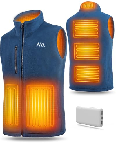 SowYee Veste Chauffante Homme,Gilet Chauffant avec Batterie Incluse,Polaire sans manche blouson Électrique 6 Zones Chauffage rapide pour Hiver Moto Chasse, Bleu, XXL