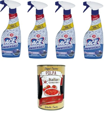 Italian Gourmet Sgrassatore Universale Fiori di Lavanda Spray 4 x 600ml | Zero aloni e senza candeggina; entfettet kraftvoll ohne Streifen und, Gesamtnettogewicht 2,4 L + Kostenlos Polpa 400g