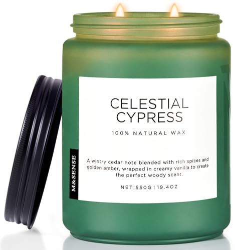 M&SENSE Celestial Cypress Large Soy Scented Candles Gifts for Men Long Burning 550g 110H Organic Woody Jar Candles Gift for Women 2 Wick Non Toxic Aromatherapy Candle for Relaxing Stress Relief