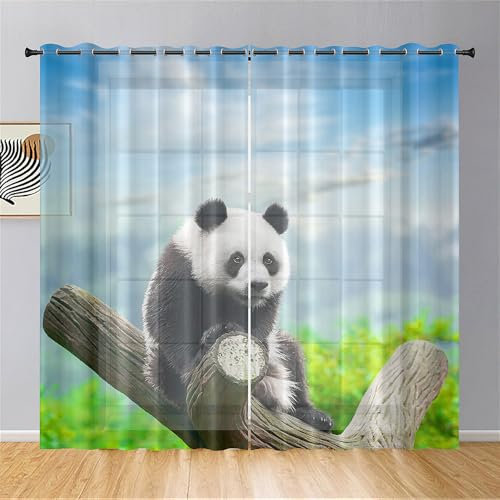 Lukery Vorhänge mit Ösen, Transparent Vorhänge Wohnzimmer 2er Set, Panda Halbtransparent Gardinen Vorhänge Durchsichtig für Fenster Küche Wohnzimmer Landhaus (132x213cm,Blau)