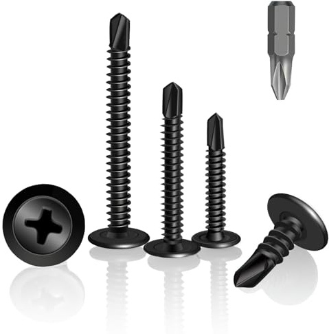 HXJDAM 120 Stück Selbstschneidende Schrauben Schwarz, 4.2 * 38mm Blechschrauben Selbstschneidend, Bohrschrauben aus Kohlenstoffstahl für Blech, Aluminium, Holz, Kunststoffe