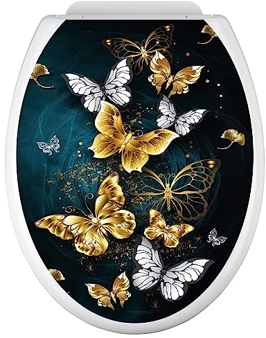 Lumaléa - Stickers Abattant WC Papillons - Adhésif BRILLANT - 35x43 cm
