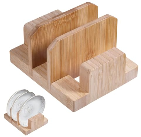 CHGCRAFT Holz Schneidebrett Organizer Bambus Topfdeckel Halter Bambus Schneidebrett Rack für Teller Topfdeckel und Schneiden Borad Holz Tablet Halter für Wohnzimmer Küche