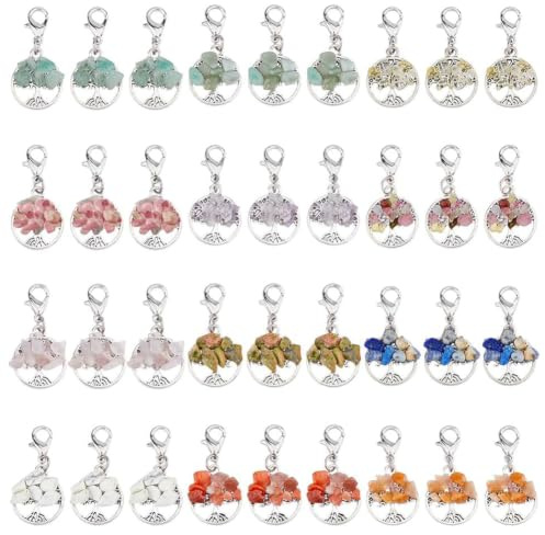 SUPERFINDINGS 36 pz 12 Stili Albero della Vita Ciondoli con Pietre Preziose Ciondoli con Pietre Miste con Fermagli Ciondoli Pietre in Quarzo Rosa per La Creazione di Gioielli