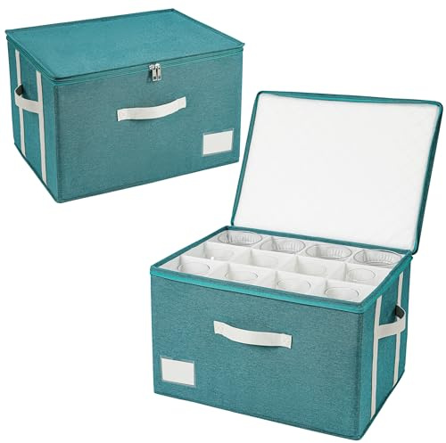 Stemware Storage Cases,Wine Glass Storage Box,with Dividers,Holds 12 Red or White Wine Glasses, Durable Glassware Storage Containers for Crystal or Stemware (Green white, 2 Stemware storage cases)