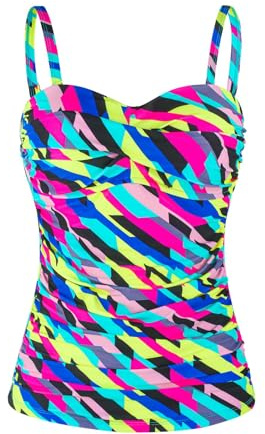 Ocean Blues Maillot de bain bandeau torsadé pour femme - Haut tankini froncé avec contrôle du ventre uniquement, Rayures fluo, XXL