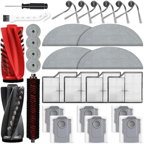 Juego de 29 accesorios para robot aspirador Roborock Saros 10, 1 par de cepillo principal, 6 cepillos laterales, 4 filtros, 6 bolsas de polvo, 4 trapeadores largos, 4 trapeadores redondos pequeños, 1