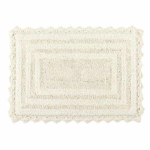 Loberon Badematte Yalexir, Strukturmix aus Frottee und Getufteten Streifen, Gehäkelte Bordüre, Weiche Haptik, Badteppich, Badvorleger, Baumwolle, Creme