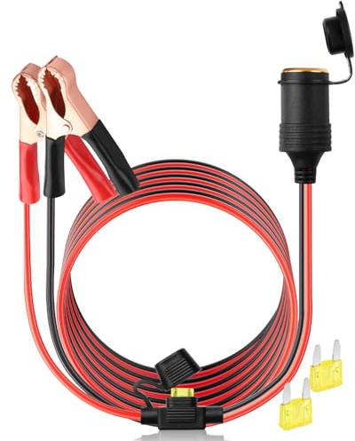 HATMINI 9.8FT Battery Clips to Car Cigarette Lighter Socket,12V/24V 14AWG Female Cigarette Lighter Socket Battery Alligator Clips Extension Cord for Automotive Batteries Emergency Power Supply
