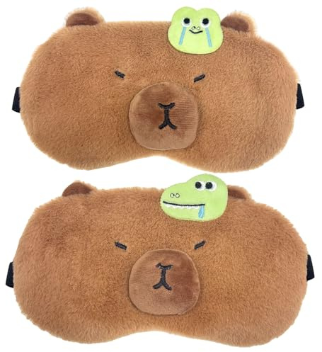 Söta Djuröga Djur Fluffigt, 2 St Djur Capybara Sömn ögonmask, Cute Capybara Sleeping Mask, ögonskugga ögonskydd, för Kvinnor Flickor Barn, Män, Resande Tupplur