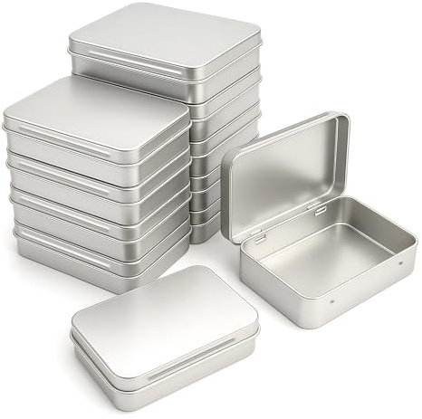 Forever bene Scatola di Latta Rettangolare 11,5×8,5×2,2 cm – Mini Contenitore in Metallo con Coperchio a Cerniera, Scatolina Multiuso (12, Argento)