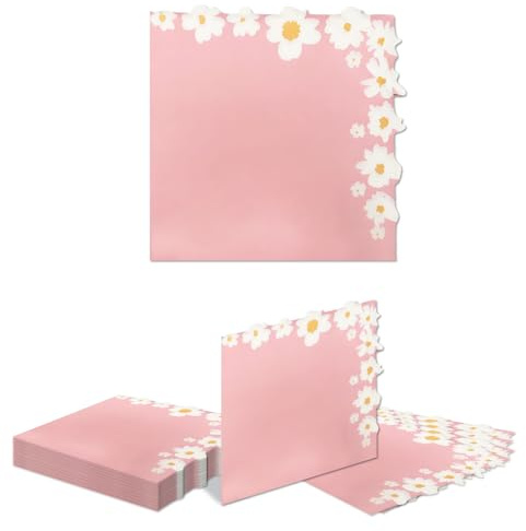 Kotkiddy 20 Stück Gänseblümchen Party Servietten Gänseblümchen Cocktail Mittagstisch Papierservietten Sommer Frühlingsblumen Picknick Servietten(Rosa)