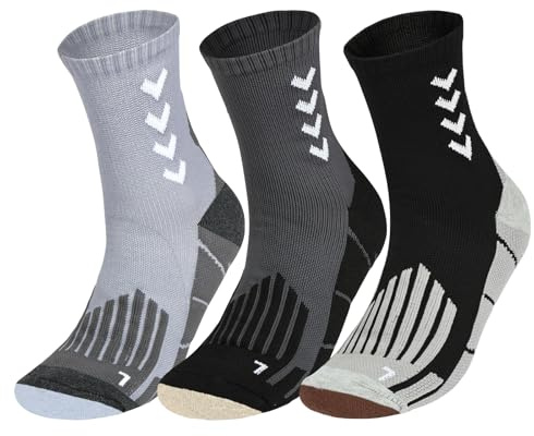 OFFCUP Calcetines de Running, 3 Pares Calcetines Compresion Hombre y Mujeres, Antideslizantes Calcetine Antiampollas para Entrenamiento Senderismo Aire Libr, Tamaño 39-47 (Gris claro, negro y gris)