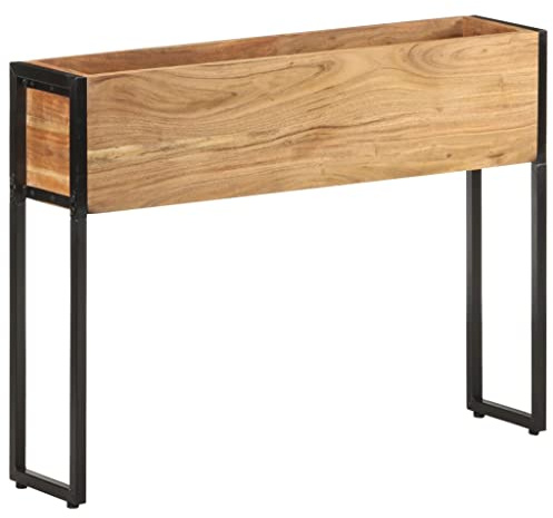 HaoChrymec Maceta Elevada de Madera de Mango y Acacia, Jardinera con Estructura de Hierro, Ideal para Huerto Urbano, Balcón o Patio, 90x20x68 cm