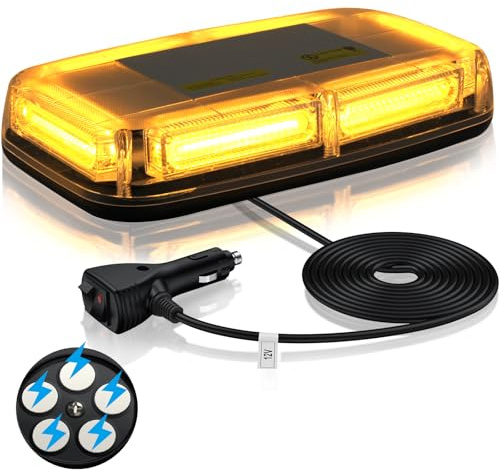 eSynic 6-COB LED Beacon 10.8 Magnetic Amber Flashing Beacon Light Strobe Lights IP65 Waterproof Roof Top Emergency Warning Light 12V-24V With 7 Flash Modes 5M Power Cable for Car Van Truck Vehicles