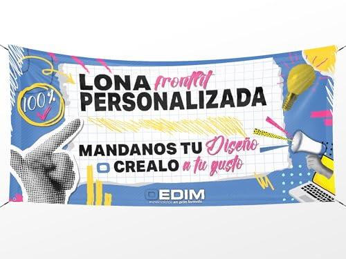 Oedim Lona Publicitaria Personalizada, Pancarta Ideal para Publicidad, 150x150cm, Fabricada en Lona Frontlit 400gr, Incluye Ojales, Resistente al Agua y Al Sol-