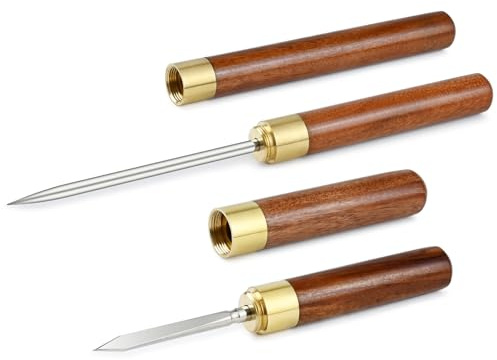 Ice Pick with Cover - 2 Pack Stainless Steel Ice Picks for Breaking Ice, Non-slip Wooden Handle Ice Pick Tool Easy to Grip, Ice Picks for Kitchen fridge Bar Tea Block (Long & Short)