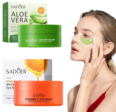 120 almohadillas antiojeras, aloe vera, vintage C, oro 24 K, con hialurón, contra arrugas, bolsas de ojos, hinchazón, para cuidado de los ojos