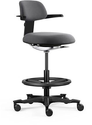 hjh OFFICE Ergonomischer Arbeitsstuhl TOP Work 40 – Stuhl mit höhenverstellbarer Rückenlehne, Verstellbarer Sitzneigung & Sitztiefe, höhenverstellbarer Fußring, Dunkelgrau