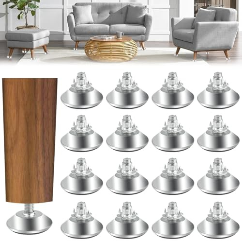 25 Pcs Pies Niveladores de Muebles Patas Regulables M8x15mm Pie Nivelador Patas de Nivelación Ajustable Niveladores de Muebles Redondo con Goma Antideslizante y Tuerca para Mesas Armario Sofá Sillas