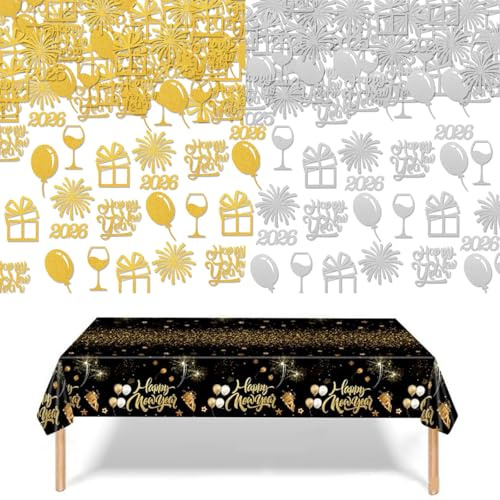 100 unidades de decoración de Nochevieja, 2026 confeti, decoración de mesa Happy New Year, decoración para dispersar Nochevieja con fiesta de Año Nuevo, mantel para fiestas de Año Nuevo, regalos de