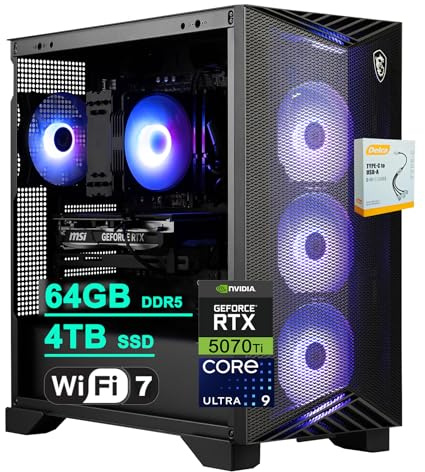 MSI Aegis R2 AI 2nd Gaming Desktop | Intel 24-core Ultra 9 285 | 64GB DDR5 4TB SSD | GeForce RTX 5070 Ti 16GB (Up to 1406 TOPS) 5Gb LAN WiFi7 RGB CPU Air Fan Cooler 80+ Gold PSU Win11 w/DLCA Accessory
