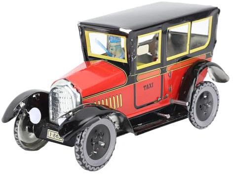 Kikumi Aufziehbares Spielzeug-Taxi, Rote Farbe, Stilvolles Vintage-Aufzieh-Uhrwerk-Spielzeugauto für Party, Geburtstag