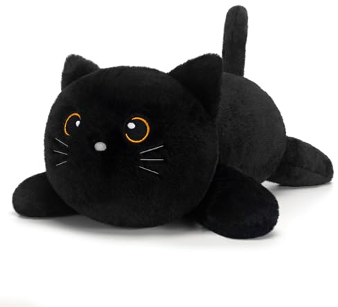 SQEQE Slappiga leksaksdjur i form av svart katt, tjockt och mjukt plyschkudde, söt plyschleksak för barn och vuxna, 60 cm