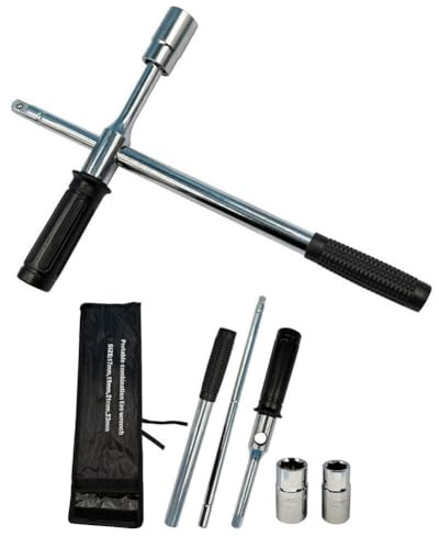 Opatiny Faltbarer Kreuz-Schraubenschlüssel, robuster Reifenschlüssel mit 17/19/21/23 mm Steckschlüsselsatz, 1/2-Zoll-Antrieb, Stahl-Radmutter-Werkzeug für Autoreparatur und Baumaschinen
