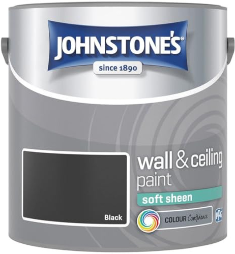 Black Johnstone’s Wall & Ceiling Soft Sheen Paint 2.5L – Subtle Sheen Finish, Durable & Washable, Quick Dry, Low Odour Interior Paint for Walls & Ceilings