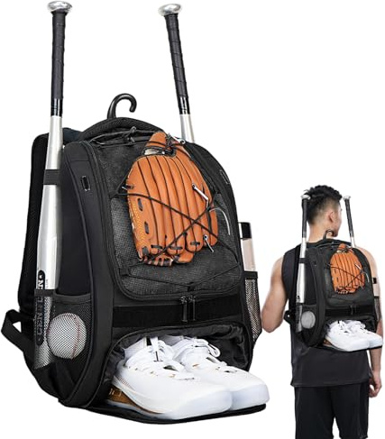 Kids Baseball Bag | Baseball Backpack Youth Softball Backpack with Shoe Compartment | Youth, Large Capacity Bat Bag for and Adults, Helmets, Shoes