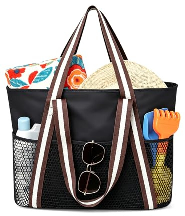 CHMMY Bolso de Playa, Bolsa Playa Mujer con Cremallera Bolsillos, Bolso de playa Familiar Grande XXL, Bolso Tote Impermeable para Piscina Viajes Vacaciones, Bolsa de Playa Plegable
