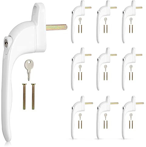Justech Window Handle 10 Pieces Window Handles Universal Inline Espag UPVC Smart Spindle Window Lock Handle Lockable Window Handle-White