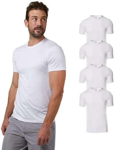 32 Degrees Mens 4 Pack Cool Quick Dry Active Basic Crew T-Shirt, White, X-Large