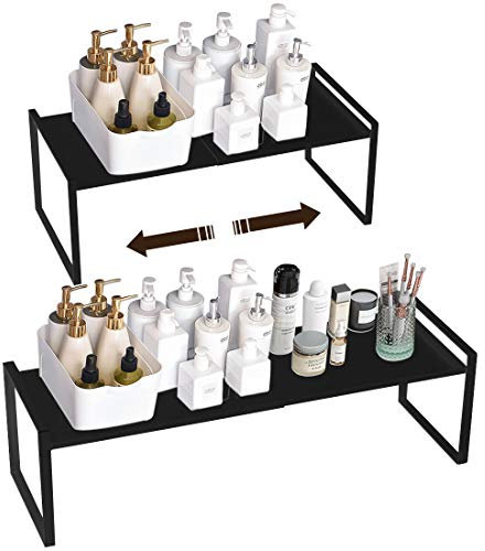 Cuisine Métal Demi Etagere Étagère rétractable en Coin pour Placard économise l’espace pour Armoires de Comptoirs, Garde-manger, Aliments et Ustensiles,(14.2-23.6)”L X 8.3”W X 7.1”H(Noir,Ordinaire)
